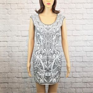 RVN white and silver bodycon scoop neck mini dress